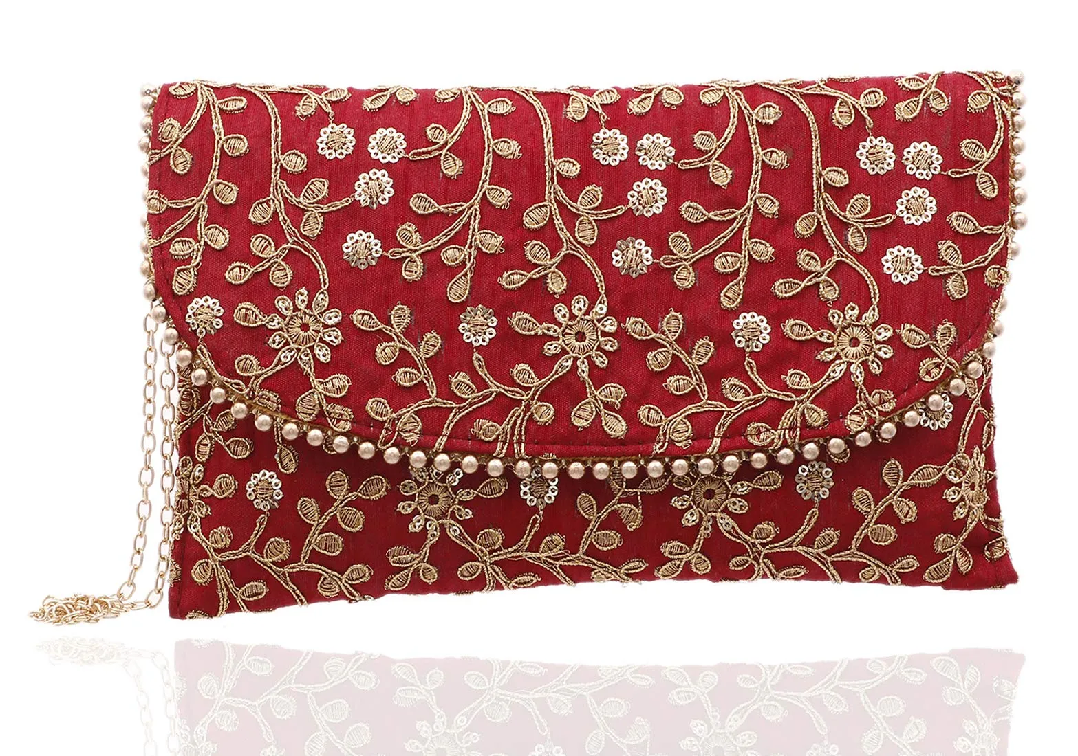 Kuber Industries Handcrafted Embroidered Clutch Bag Purse Handbag for Bridal, Casual, Party, Wedding (Maroon and Red) - CTKTC034521-2 Pieces