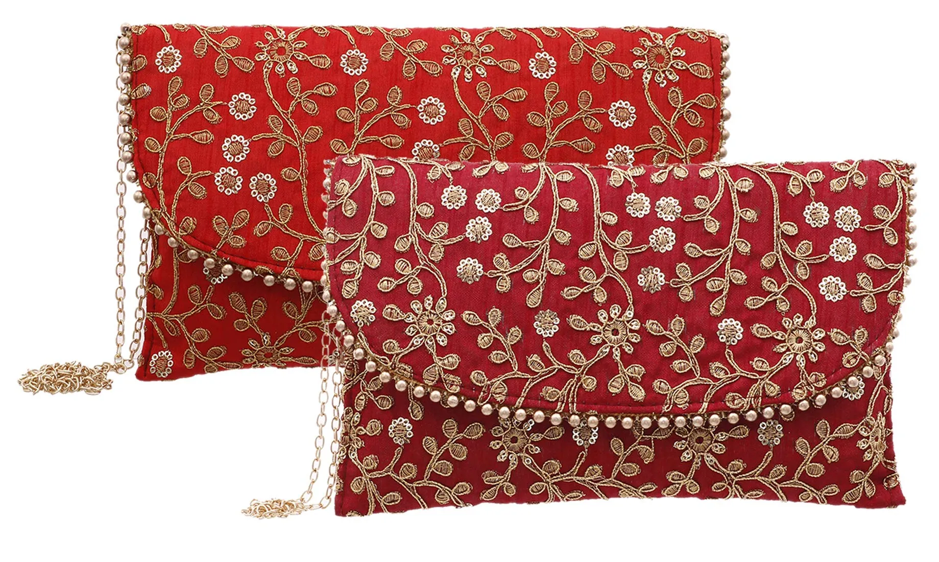 Kuber Industries Handcrafted Embroidered Clutch Bag Purse Handbag for Bridal, Casual, Party, Wedding (Maroon and Red) - CTKTC034521-2 Pieces