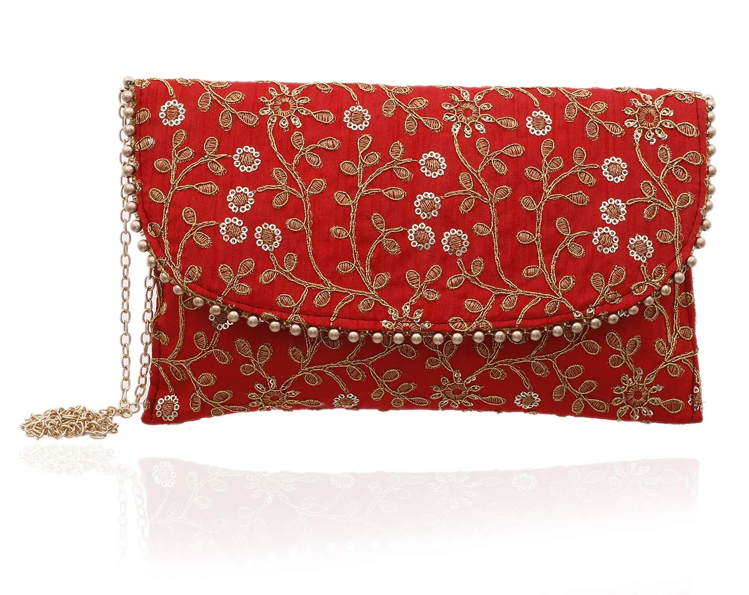 Kuber Industries Handcrafted Embroidered Clutch Bag Purse Handbag for Bridal, Casual, Party, Wedding (Maroon and Red) - CTKTC034521-2 Pieces