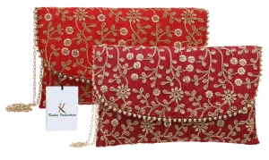 Kuber Industries Handcrafted Embroidered Clutch Bag Purse Handbag for Bridal, Casual, Party, Wedding (Maroon and Red) - CTKTC034521-2 Pieces