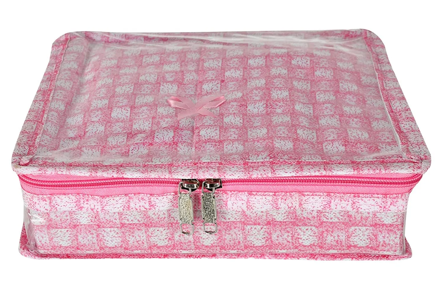 Kuber Industries Jewellery Kit | Check Design Vanity Box for woman | Laminated Jewellery Kit with Support | Jewellery Kit with 5 Pouch & Bangle Roll | Pack of 2 | Pink