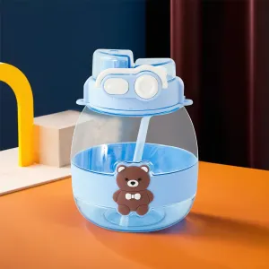 Kuber Industries Kids Pack of 6 Water Bottle With Straw |Cute Teddy Bear Sipper Water Bottle For Kids Boys Girls| Water Bottle with Locking Flip Lid | 1000 ML | Blue | SYZ-7730C