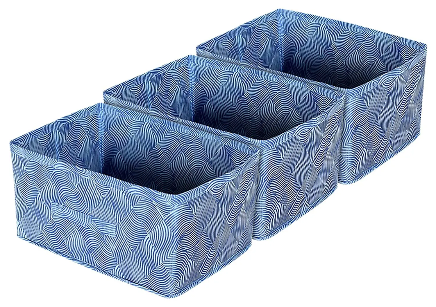 Kuber Industries Lahariya Printed Multipurposes Rectangular Flodable Storage Box, Drawer Storage and Cloth Organizer- Pack of 3 (Blue)-HS43KUBMART26315