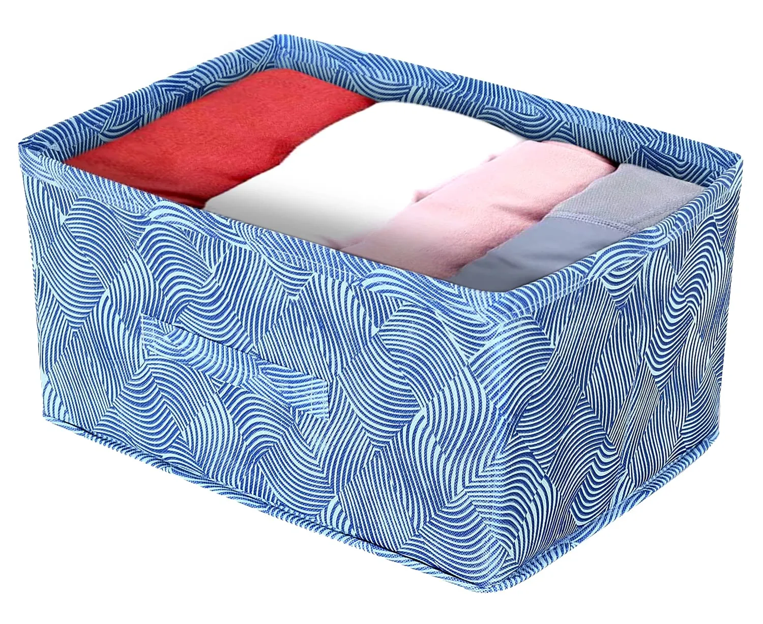 Kuber Industries Lahariya Printed Multipurposes Rectangular Flodable Storage Box, Drawer Storage and Cloth Organizer- Pack of 3 (Blue)-HS43KUBMART26315