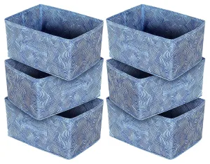 Kuber Industries Lahariya Printed Multipurposes Rectangular Flodable Storage Box, Drawer Storage and Cloth Organizer- Pack of 6 (Blue)-HS43KUBMART26319