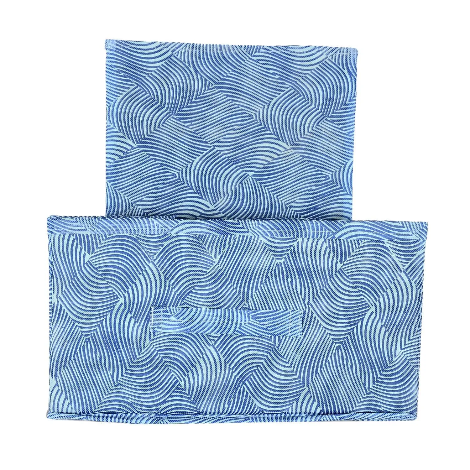 Kuber Industries Lahariya Printed Non-Woven Rectangular Flodable Cloth Storage Box/Drawer- Pack of 4 (Blue)-HS43KUBMART26316