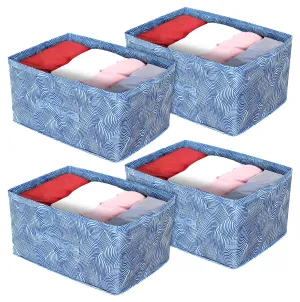 Kuber Industries Lahariya Printed Non-Woven Rectangular Flodable Cloth Storage Box/Drawer- Pack of 4 (Blue)-HS43KUBMART26316