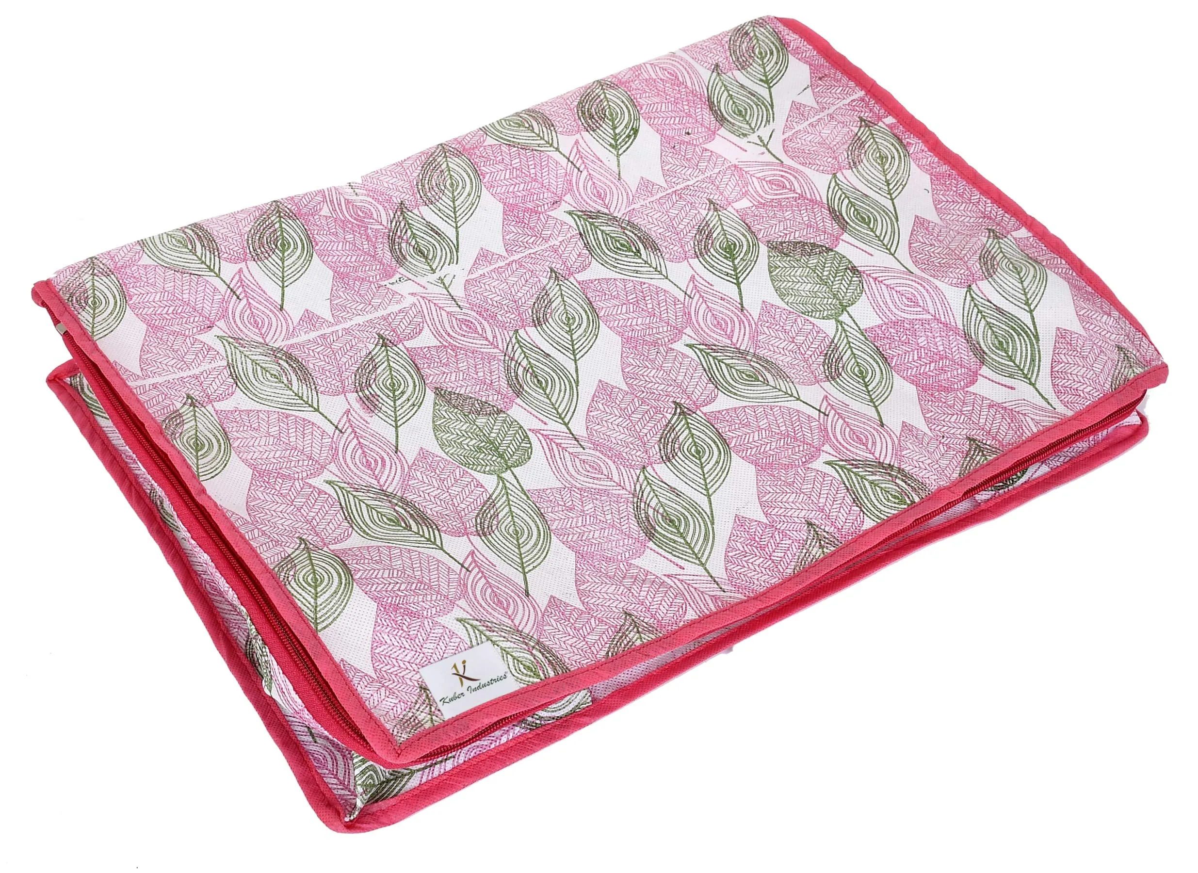 Kuber Industries Leaf Design Non-woven Underbed, Strorage Organizer With Transparent Window- Pack of 3 (Pink)-44KM0486