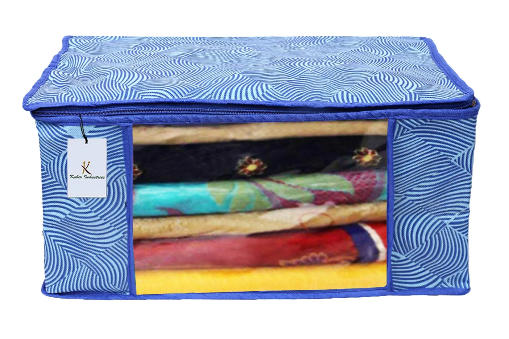 Kuber Industries Leheriya Design 6 Piece Non Woven Saree Cover, Large, Royal Blue - CTKTC15209