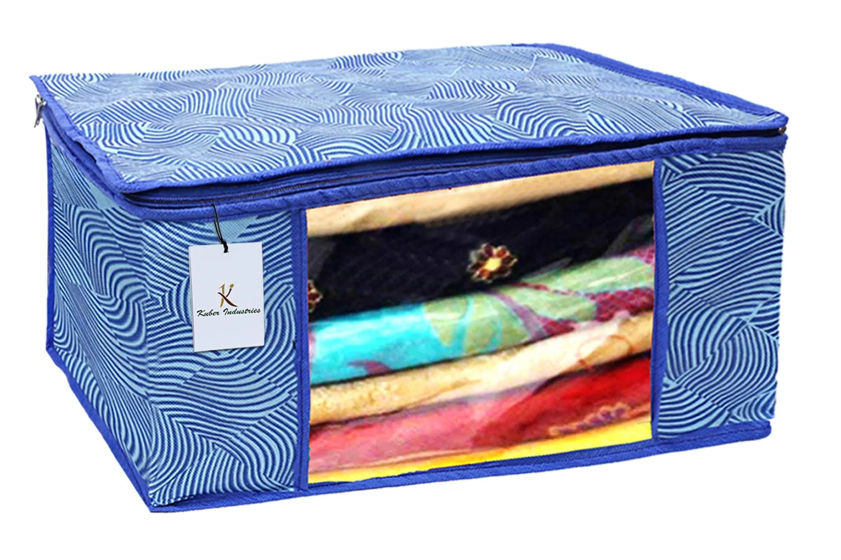 Kuber Industries Leheriya Design 6 Piece Non Woven Saree Cover, Large, Royal Blue - CTKTC15209