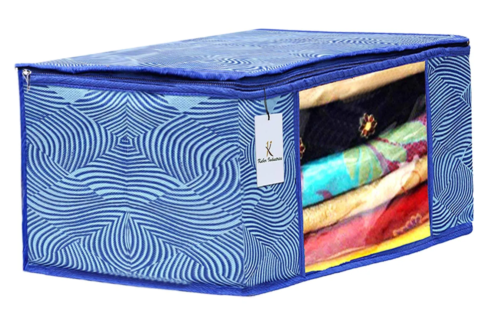 Kuber Industries Leheriya Design 9 Piece Non Woven Saree Cover, Large, Royal Blue - CTKTC15204