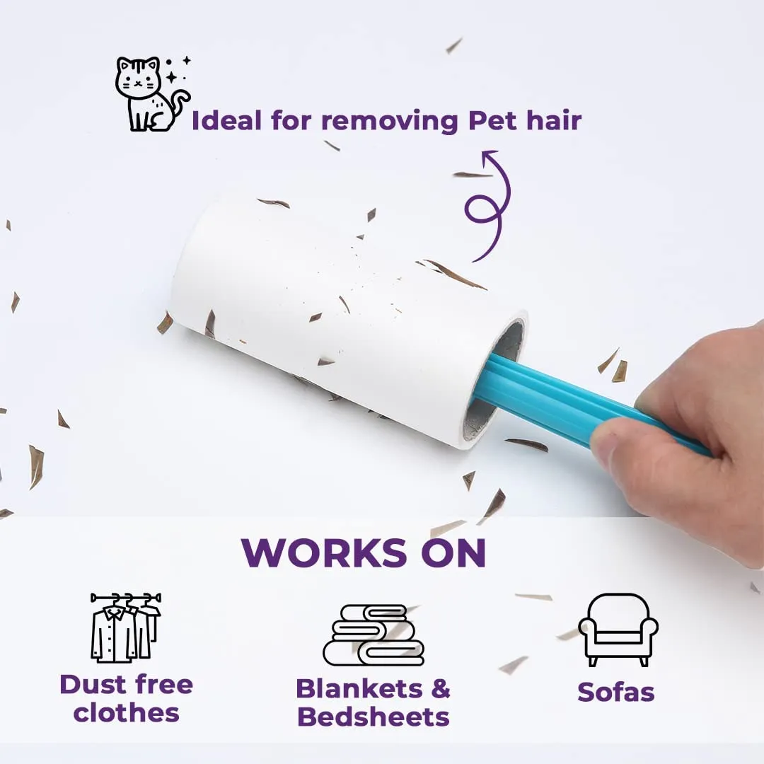 Kuber Industries Lint Remover | Super Sticky Lint Roller | Easy | Lint Roller for Clothes | Lint Roller for Pet Hair | 60 Sheets (1 Roller   1 Replacement Roll) (Pack of 5)