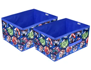 Kuber Industries Marvel Avengers Foldable Storage Box|Non-Woven Rectangular Closet Organizer Box with Handle|Wardrobe Organizer for Clothes|Toys|Pack of 2 (Blue)