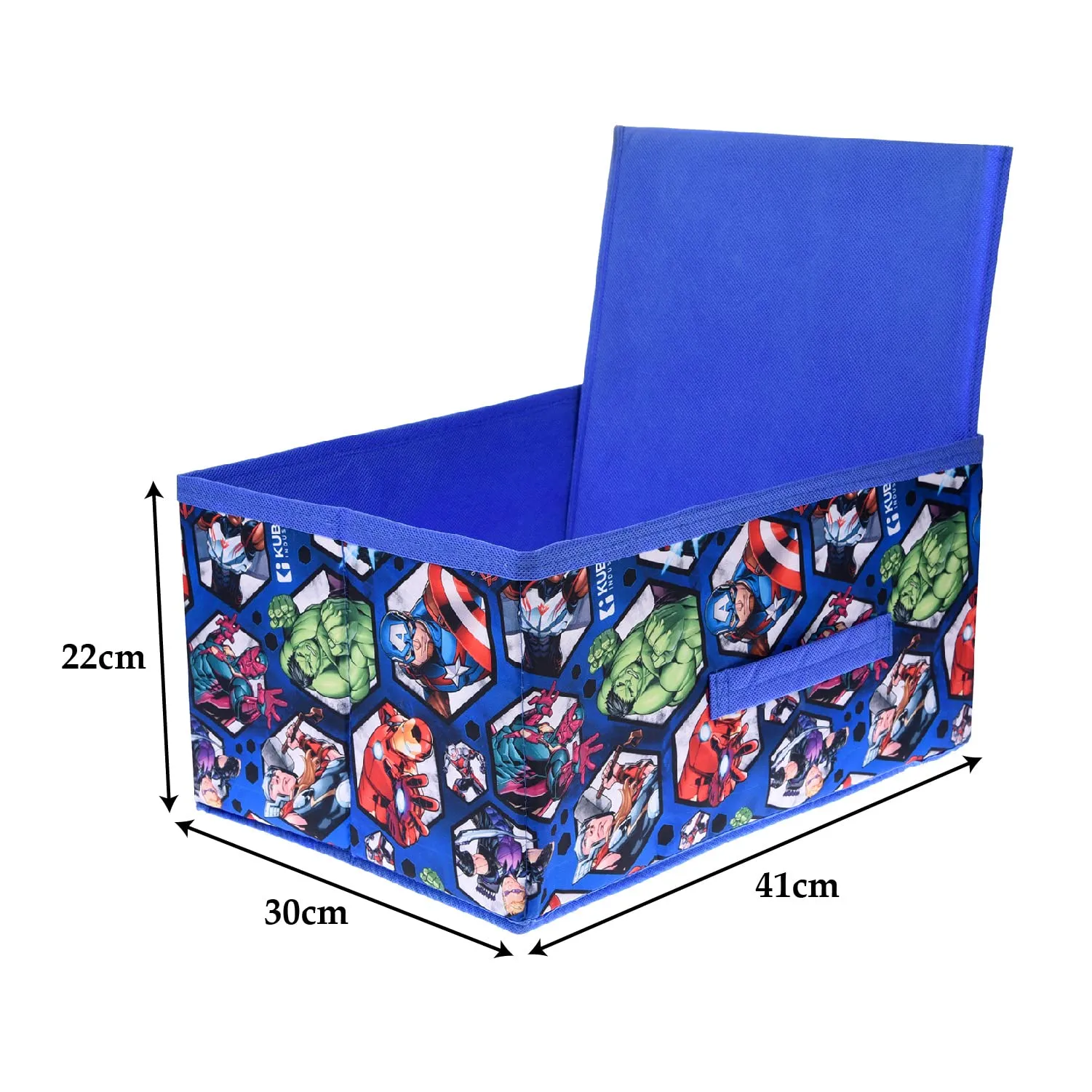 Kuber Industries Marvel Avengers Foldable Storage Box|Non-Woven Rectangular Closet Organizer Box with Handle|Wardrobe Organizer for Clothes|Toys|Pack of 2 (Blue)