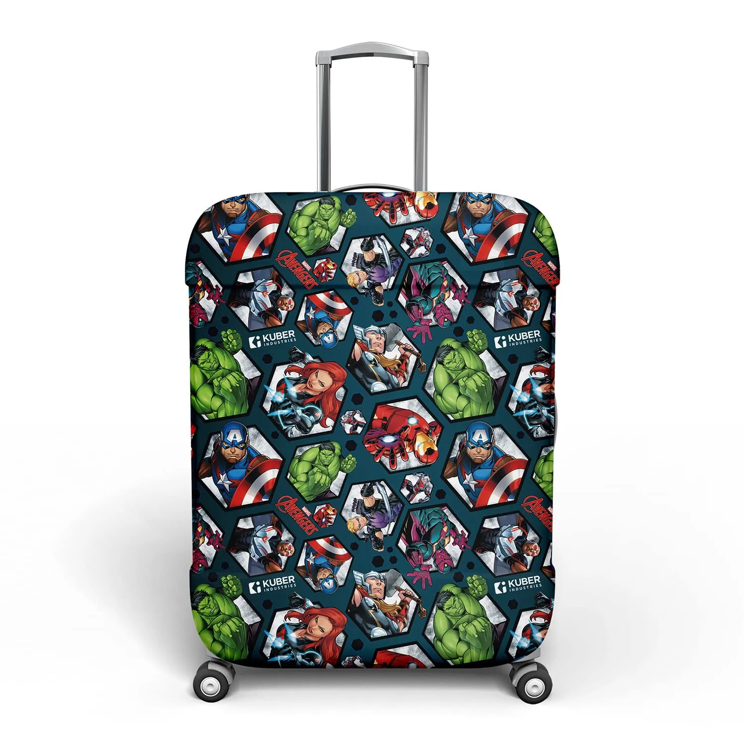 Kuber Industries Marvel Avengers Luggage Cover | Polyester Travel Suitcase Cover | Washable | Stretchable Suitcase Protector | 18-22 Inch | Small | Blue