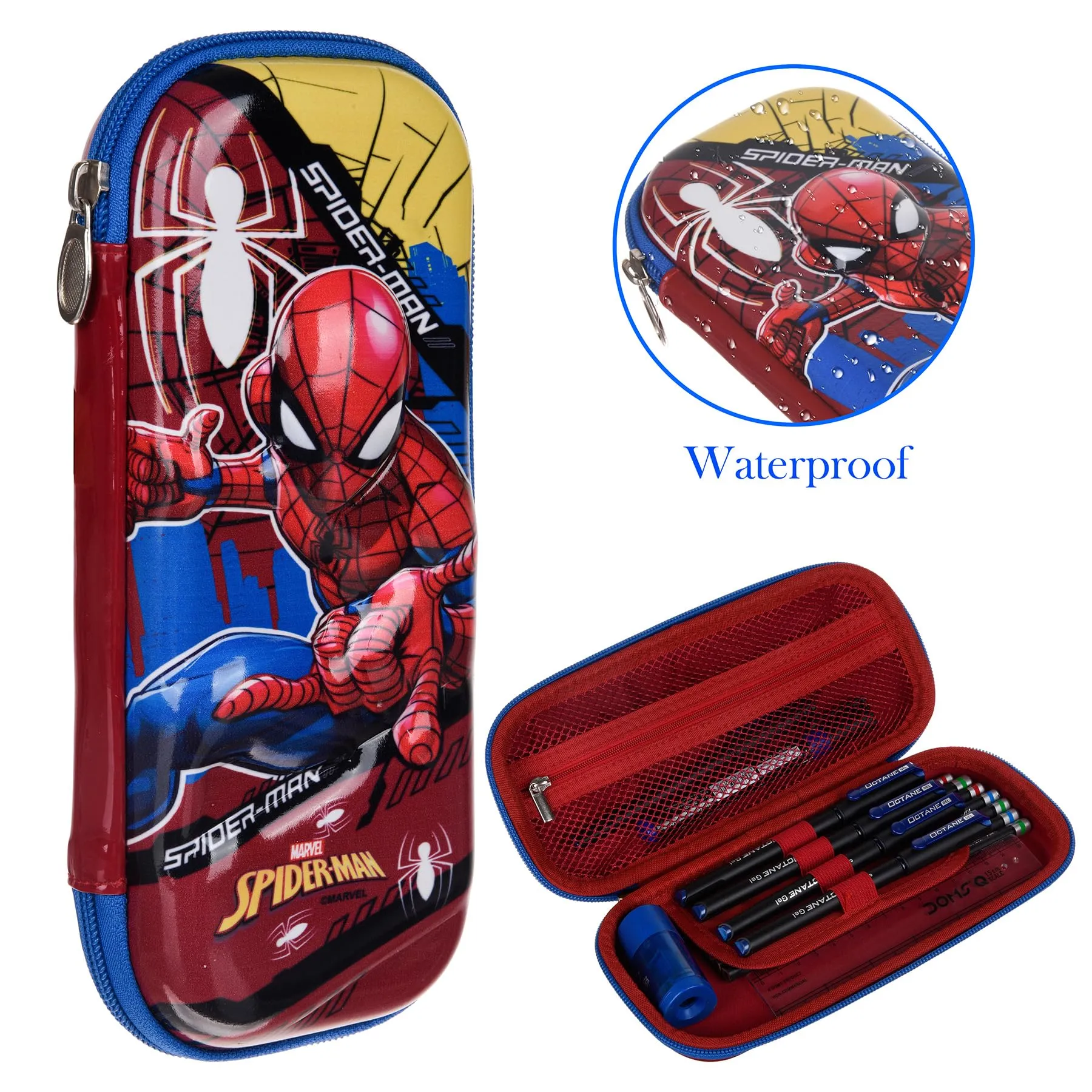 Kuber Industries Marvel Spider-Man Pencil Pouch | School Pencil Case for Kids | Pen-Pencil Box for Kids | Geometry Box | Compass Box | School Stationery Supplies | Pack of 3 | Red