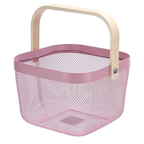 Kuber Industries Metal Wire Basket With Handle|Storage Basket Fot Fruits, Books|Mesh Open Storage Bin|Storage Organizer|Pack Of 4|Pink