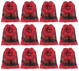 Kuber Industries Metalic Floral Design 12 Piece Non Woven Travel Shoe Cover, String Bag Organizer, Red -CTMTC039535