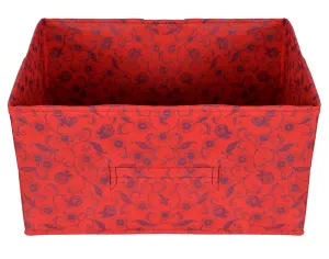 Kuber Industries Metalic Floral Print Flodable Rectangular Storage Box For Toys|Storage Box For Clothes|Drawer Storage And Cloth Organizer|Closet Organizer For Wardrobe (Red)