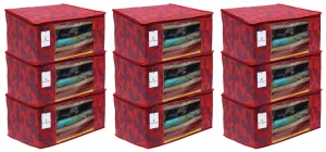 Kuber Industries Metalic Flower 9 Piece Non Woven Saree Cover, Large, Red