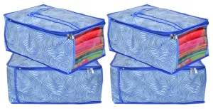 Kuber Industries Metalic LaHariya Print 4 Piece Non Woven Fabric Saree Cover Set with Transparent Window, Extra Large (Blue)