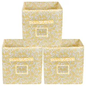 Kuber Industries Metalic Print Non Woven 3 Pieces Fabric Foldable Cubes Storage Box with Handle, Small (Gold)-KUBMART2104