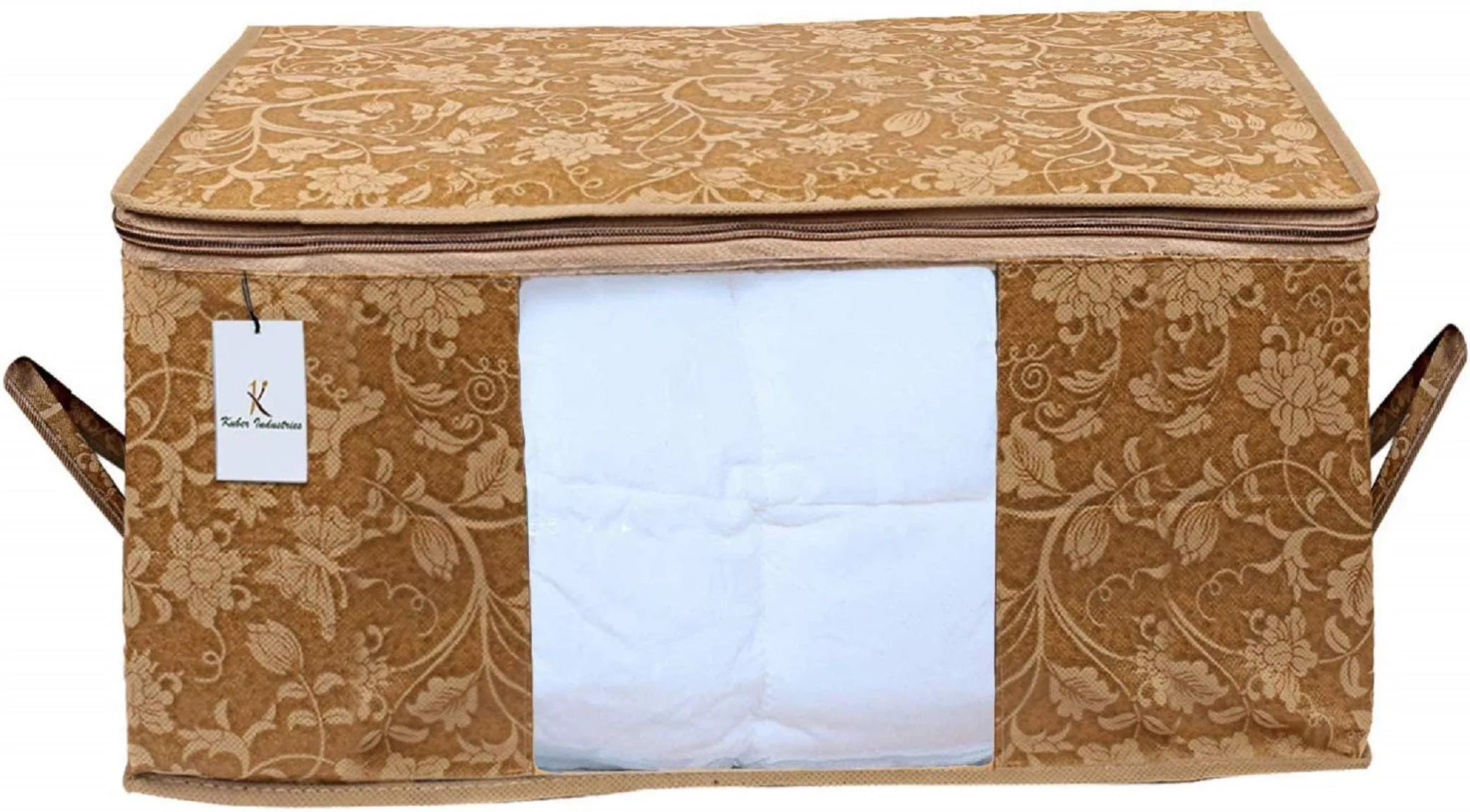 Kuber Industries Metalic Printed 6 Piece Non Woven Fabric Underbed Storage Bag,Cloth Organiser,Blanket Cover with Transparent Window, Gold & Beige -CTKTC41156, Standard