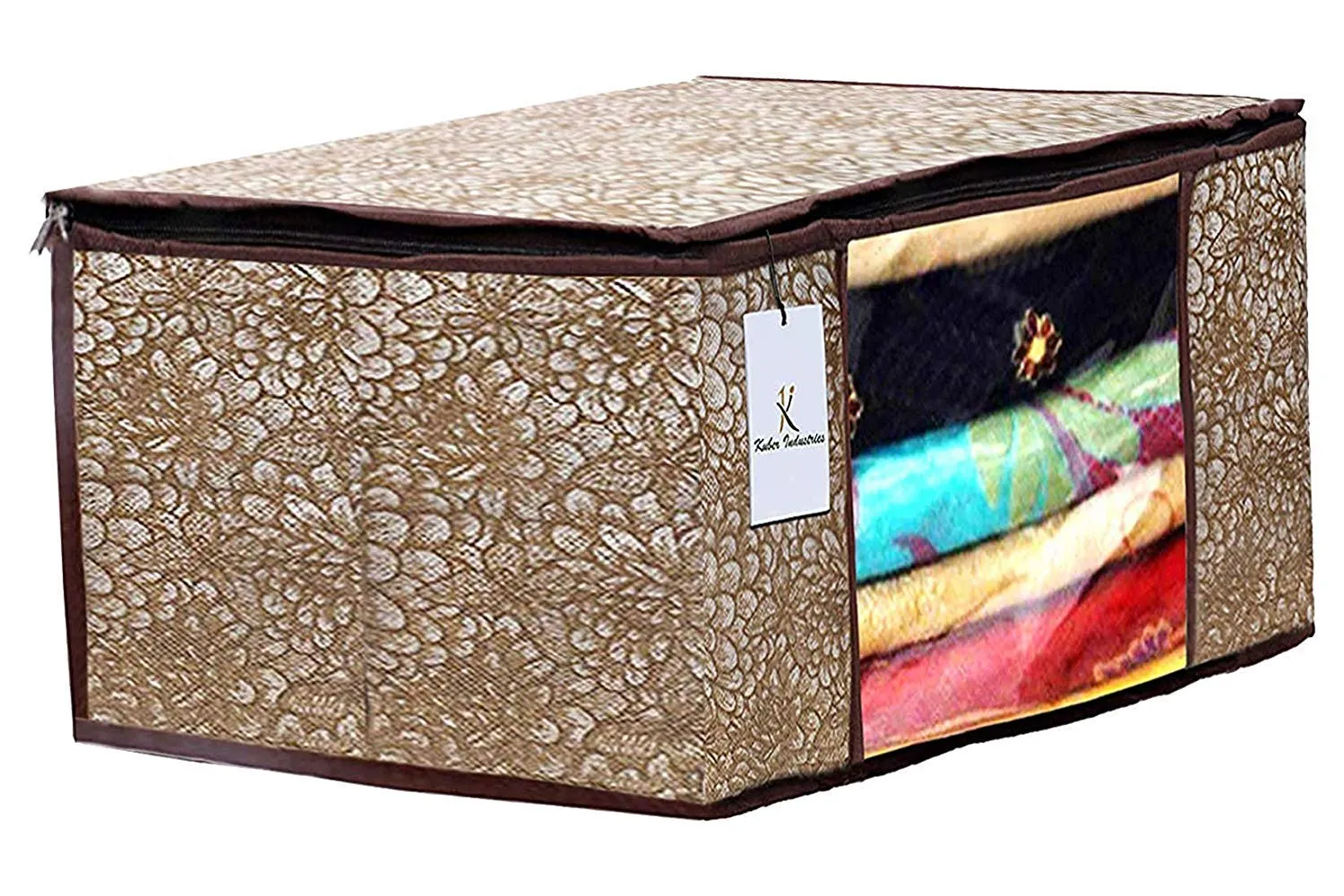 Kuber Industries Metalic Printed 6 Piece Non Woven Saree Cover and 6 Pieces Underbed Storage Bag, Storage Organiser, Blanket Cover, Brown & Golden Brown & Ivory Red -CTKTC42492