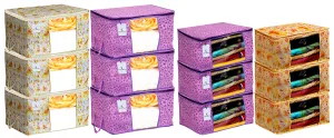 Kuber Industries Metalic Printed 6 Piece Non Woven Saree Cover and 6 Pieces Underbed Storage Bag, Storage Organiser, Blanket Cover, Pink Purple & Ivory Red -CTKTC42476