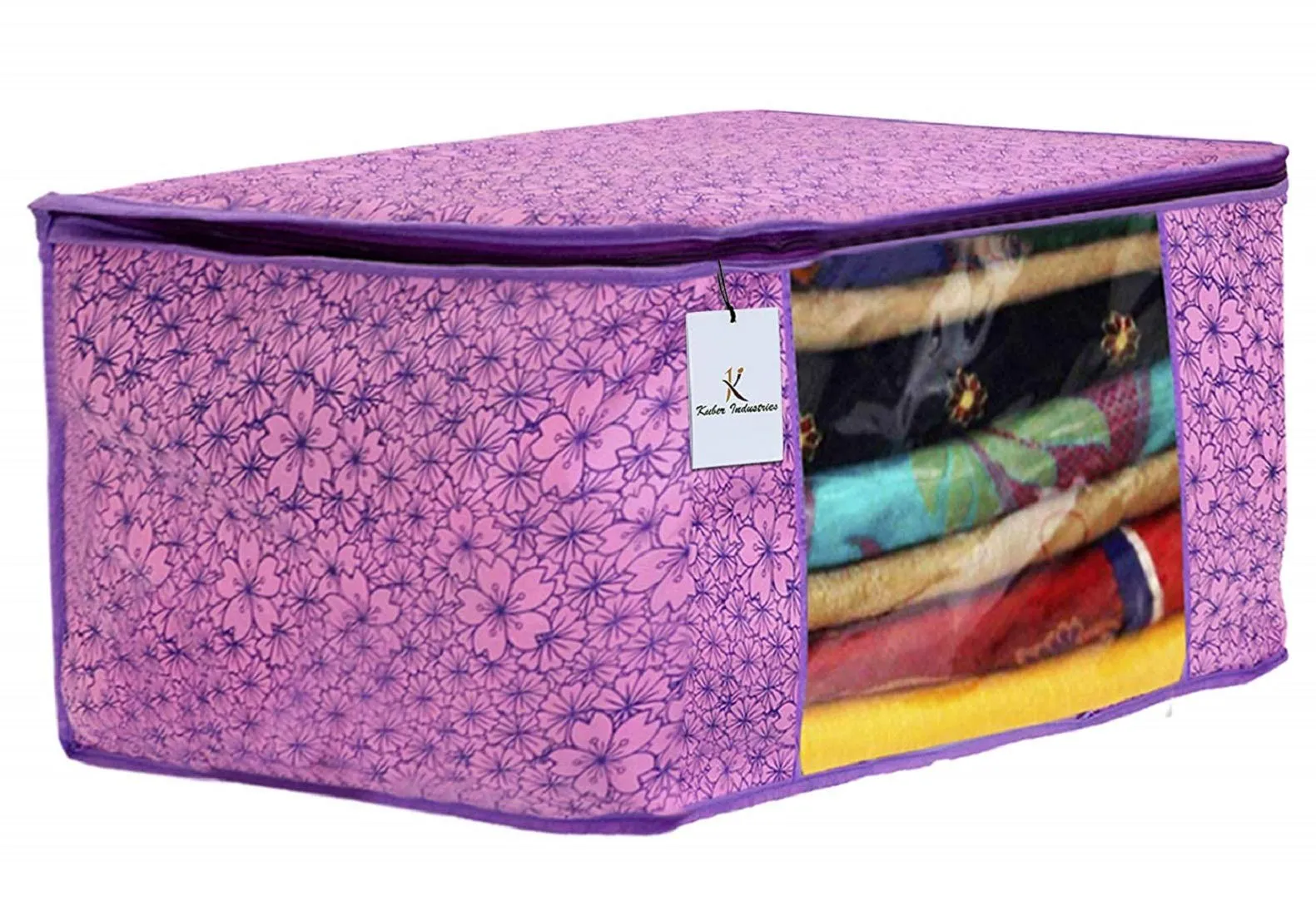 Kuber Industries Metalic Printed 8 Piece Non Woven Fabric Saree Cover Set with Transparent Window, Extra Large, Red & Beige & Pink Purple & Brown -CTKTC40931