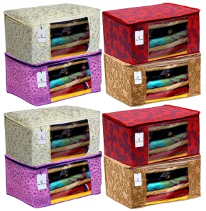 Kuber Industries Metalic Printed 8 Piece Non Woven Fabric Saree Cover Set with Transparent Window, Extra Large, Red & Beige & Pink Purple & Brown -CTKTC40931