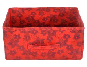 Kuber Industries Metallic Flower Printed Multipurposes Rectangular Flodable Storage Box, Drawer Storage and Cloth Organizer (Red)-HS43KUBMART26331