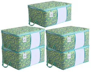 Kuber Industries Metallic Print Underbed Storage Bag, Storage Organiser, Blanket Cover Set of 5 - Olive Green, Extra Large Size-CTKTC14163