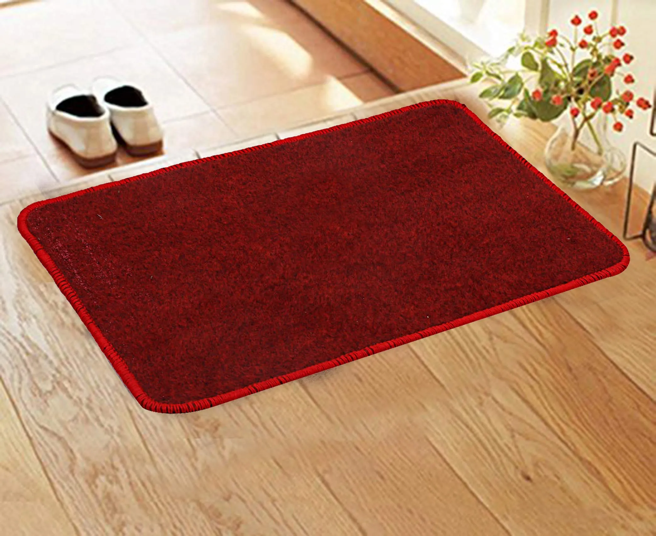 Kuber Industries Microfiber Anti Slip 2 Pieces Door Mat 22"x14", Red - CTKTC21875