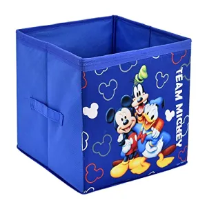 Kuber Industries Non-Woven Mickey & Friend Print Flodable Storage Box/Wardrobe Organizer For Home Decor (Blue) 54KM4248