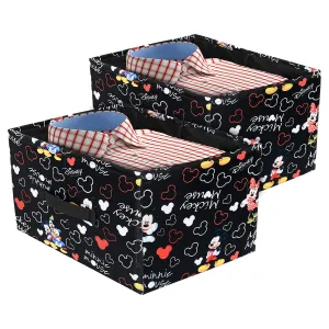 Kuber Industries Non-Woven Mickey Mouse Print Flodable Drawer Storage/Storage Box For Home Decor, Pack of 2 (Black) 54KM4221