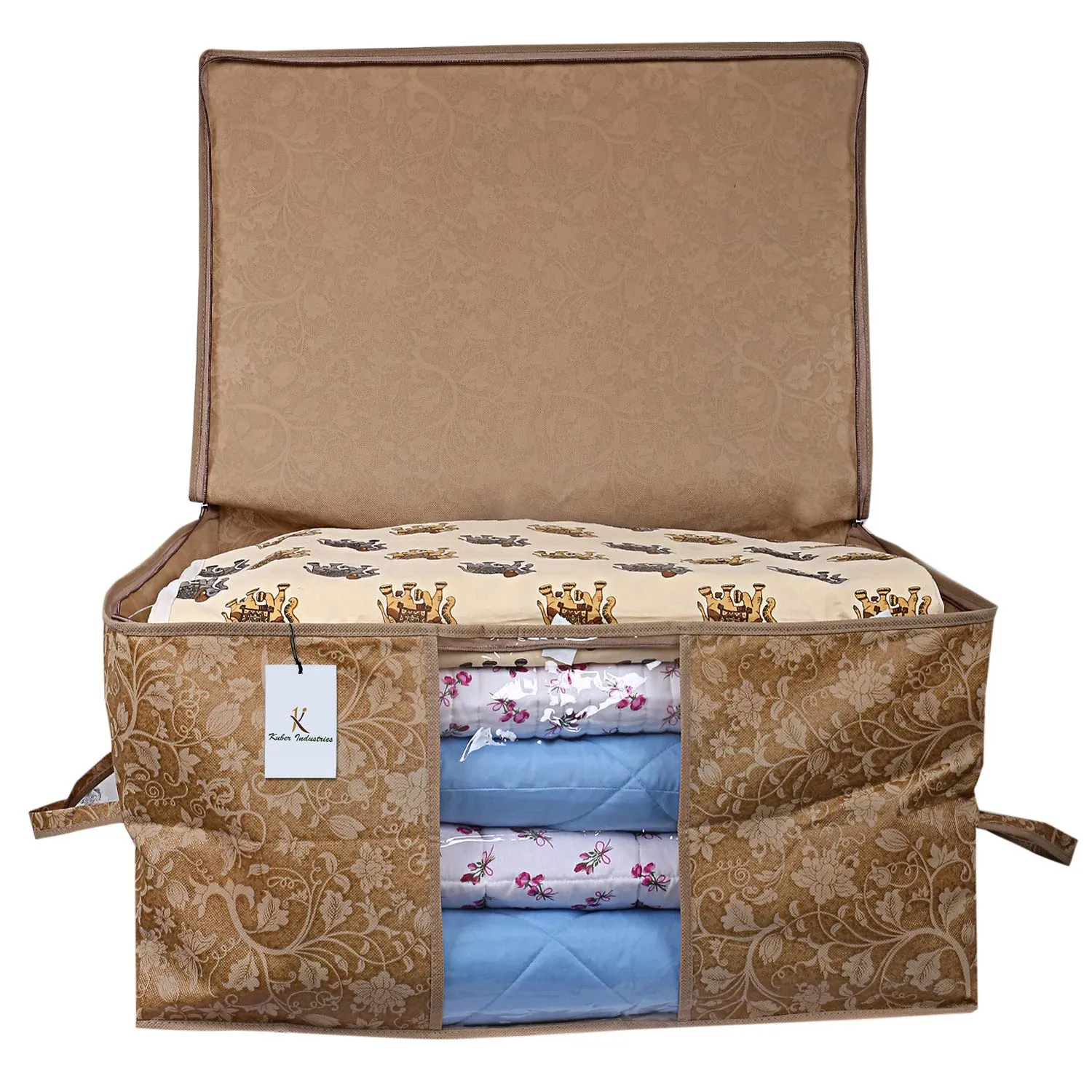 Kuber Industries Non-Woven Underbed Storage Bag|Storage Organiser|Storage Bag For Clothes Large|Blanket Cover Set Of 5 (Beige)