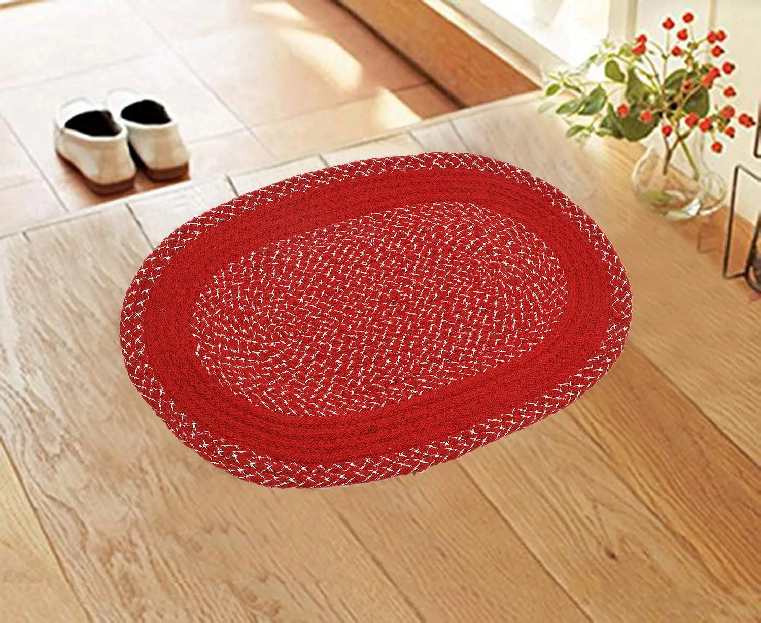 Kuber Industries Oval Design Soft Cotton Blend Anti Slip 3 Pieces Door Mat 18"x26"(Maroon) CTKTC33728, Standard