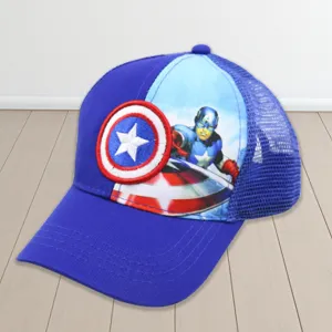 Kuber Industries Pack of 2 Captain America Cap | Adjustable Cap for Boys and Girls | Cartoon Character Printed Little Cap for Kids | Cap for 7-12 Year Old Baby Girls and Boys |T20310A | Blue