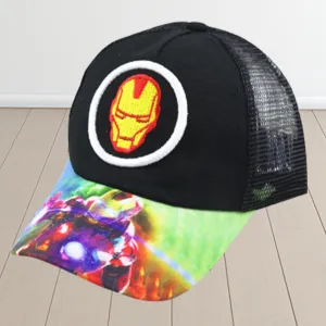 Kuber Industries Pack of 2 Iron Man | Adjustable Cap for Boys and Girls | Cartoon Character Printed Little Cap for Kids | Cap for 7-12 Year Old Baby Girls and Boys |T20310C | Black