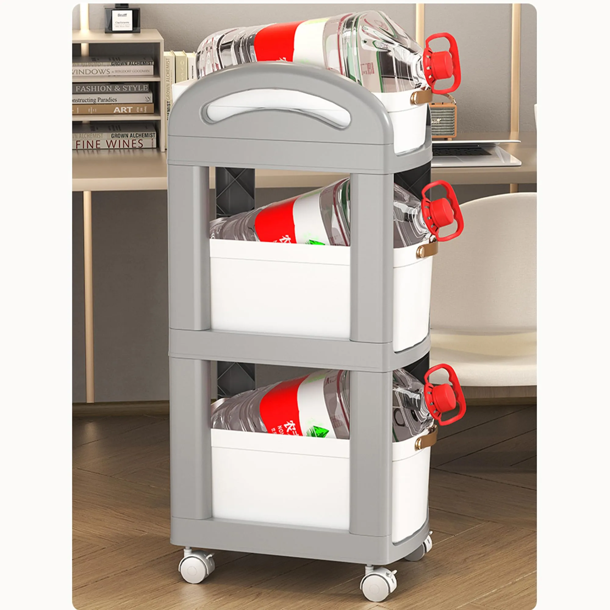 Kuber Industries Pack of 2 Multipurpose Trolley Storage Organiser | 3 Layer Shelf | Trolley with Wheels for Kitchen Accessories | Large Capacity, Easy installation, Space Saving | 812|Gray