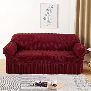 Kuber Industries Pack of 2 Sofa Cover | Two-Seater Sofa Cover | Sofa Chair Cover | Couch Cover for Hall | Universal Sofa Slipcover | Elastic Spandex Sofa Cover for Living Room | TSSC006 | Wine Red