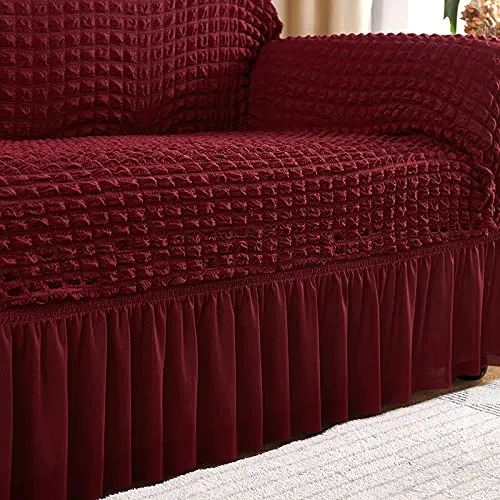 Kuber Industries Pack of 2 Sofa Cover | Two-Seater Sofa Cover | Sofa Chair Cover | Couch Cover for Hall | Universal Sofa Slipcover | Elastic Spandex Sofa Cover for Living Room | TSSC006 | Wine Red