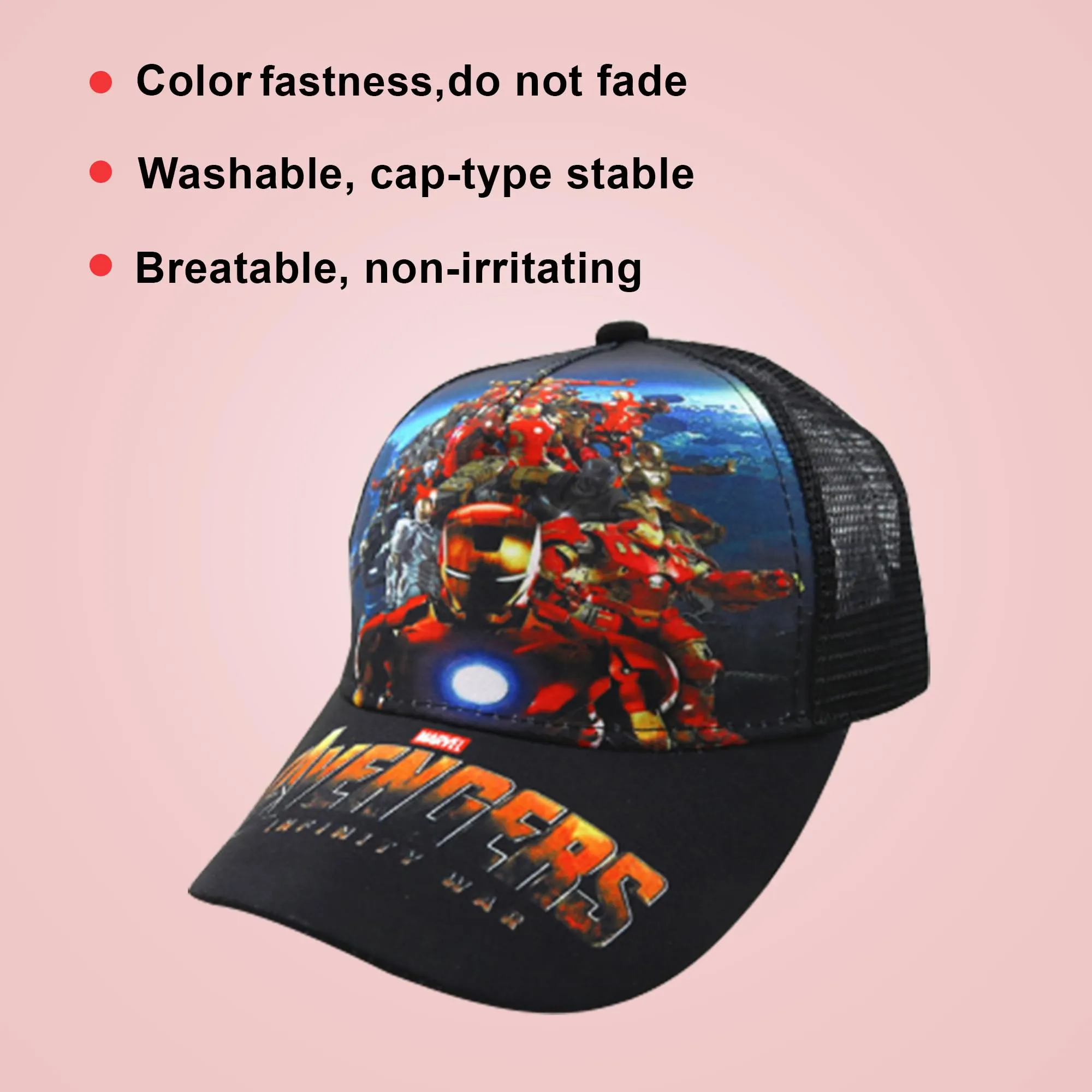 Kuber Industries Pack of 3 Disney Marvel Cap | Adjustable Cap for Boys and Girls | Cartoon Character Printed Little Cap for Kids | Cap for 7-12 Year Old Baby Girls and Boys | QI0037 | Black