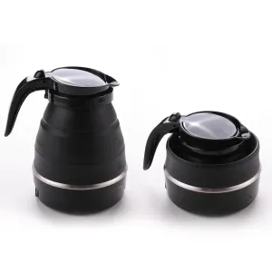 Kuber Industries Pack of 3 Foldable Electric Kettle 600 ML|Silicone Body With 304-Stainless Steel Base|Leak Proof Design|Multipurpose Portable Electric Kettle for Travel, Office & Home|600W|Black