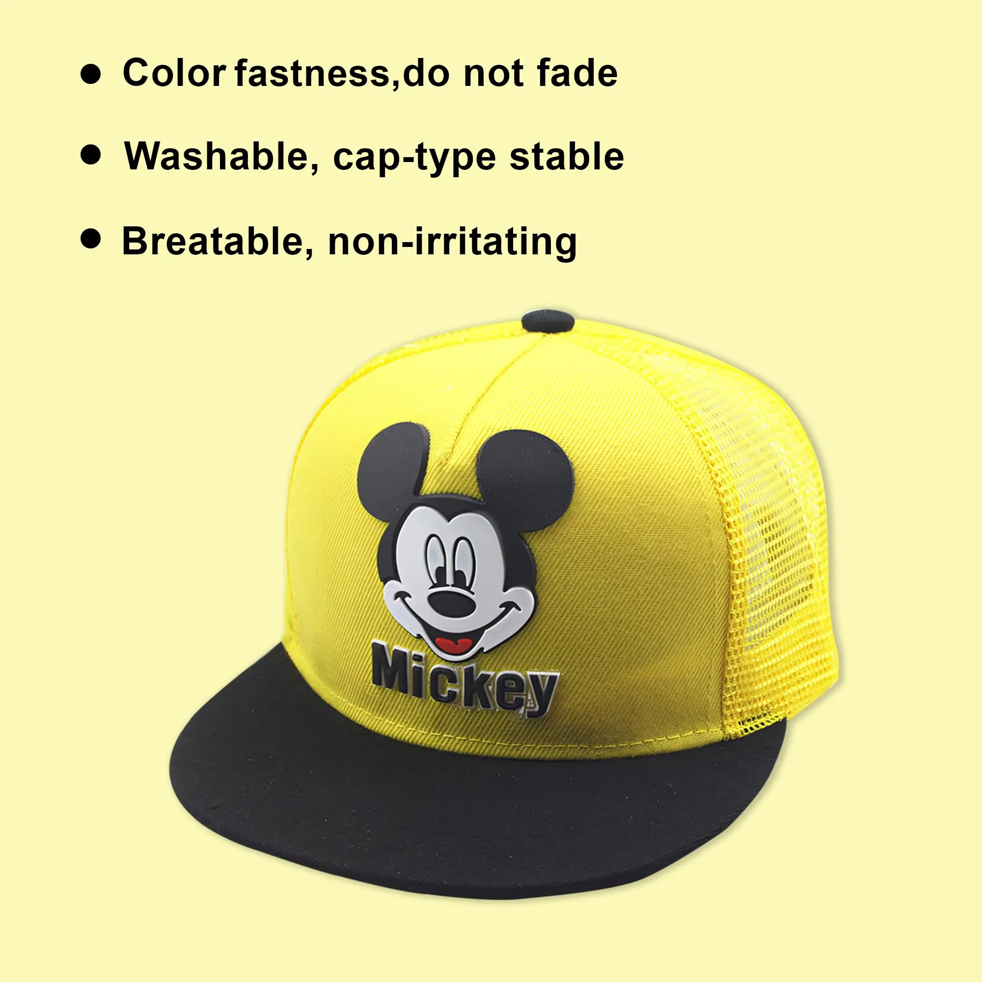 Kuber Industries Pack of 3 Mickey Mouse Cap | Adjustable Cap for Boys and Girls | Cartoon Character Printed Little Cap for Kids | Cap for 7-12 Year Old Baby Girls and Boys | QI0092-B | Yellow