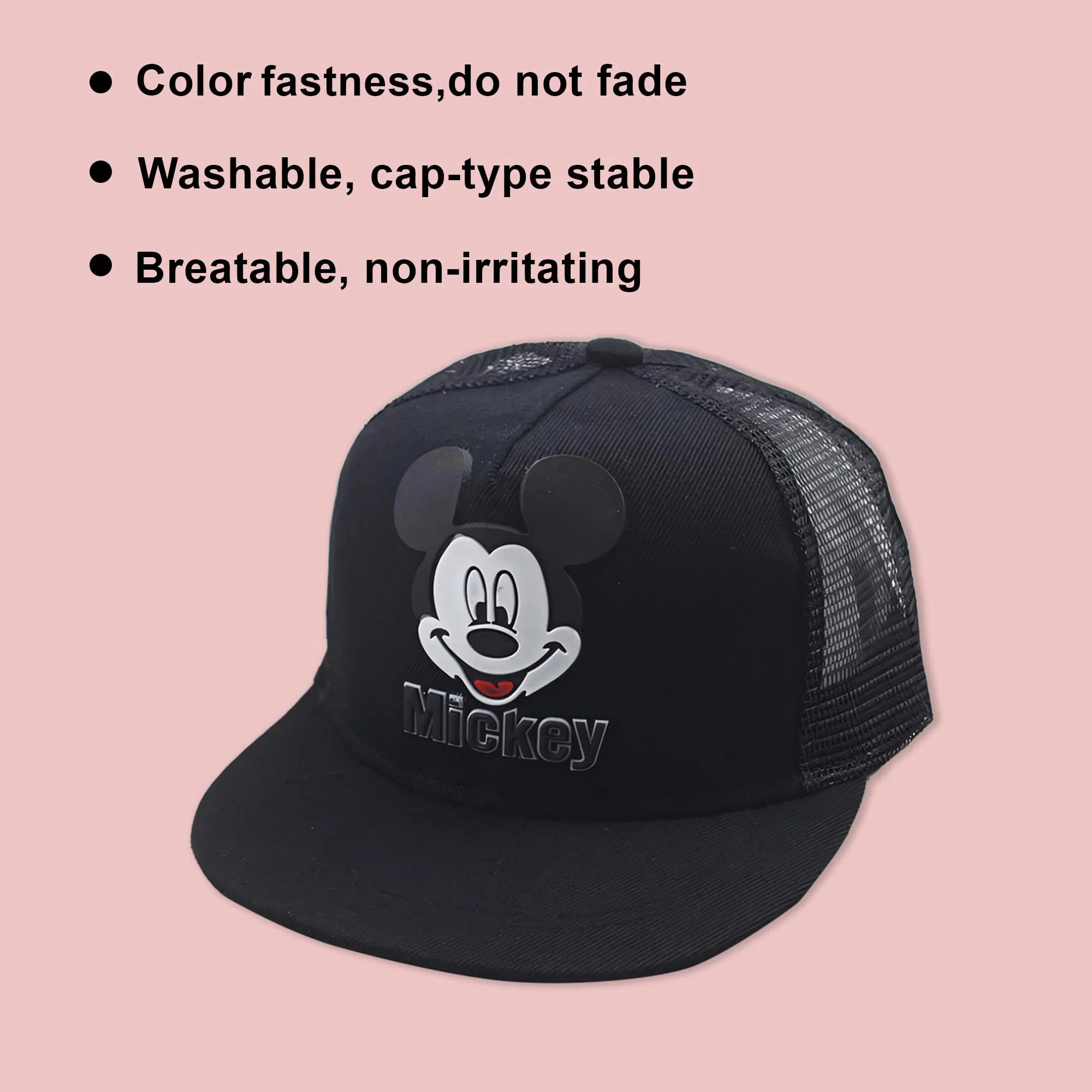 Kuber Industries Pack of 3 Mickey Mouse Cap | Adjustable Cap for Boys and Girls | Cartoon Character Printed Little Cap for Kids | Cap for 7-12 Year Old Baby Girls and Boys | QI0092-C | Black