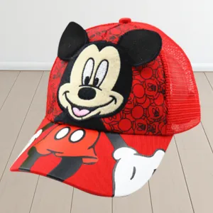 Kuber Industries Pack of 3 Mickey Mouse Cap | Adjustable Cap for Boys and Girls | Cartoon Character Printed Little Cap for Kids | Cap for 7-12 Year Old Baby Girls and Boys |QI0102-A | Red