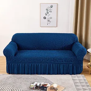 Kuber Industries Pack of 3 Sofa Cover | 3-Seater Sofa Cover | Sofa Chair Cover | Couch Cover for Hall | Universal Sofa Slipcover | Elastic Spandex Sofa Cover for Living Room | 3SSC002 | Dark Blue