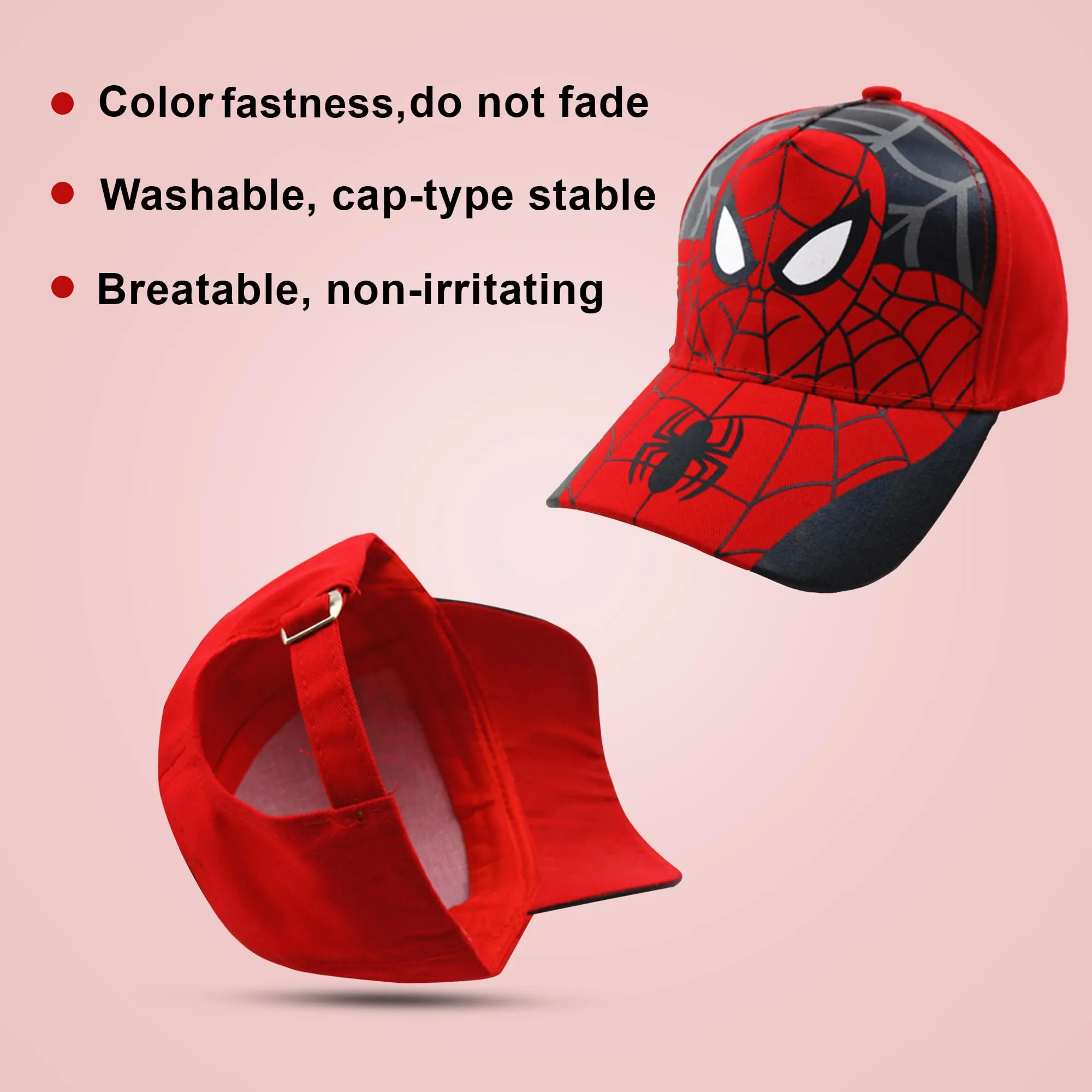 Kuber Industries Pack of 3 Spiderman Cap | Adjustable Cap for Boys and Girls | Cartoon Character Printed Little Cap for Kids | Cap for 7-12 Year Old Baby Girls and Boys | T8103-A | Red